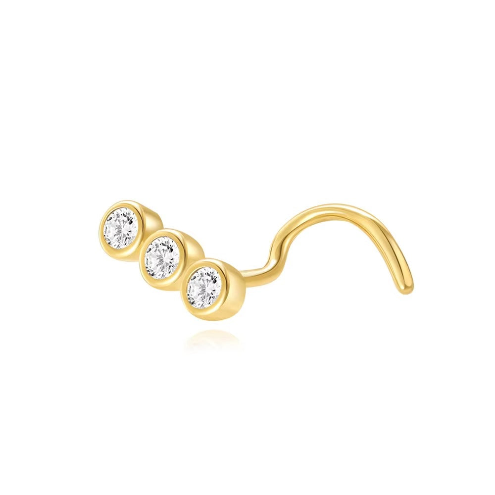 Wilson Three Crystals  Curved Nose Stud- Single