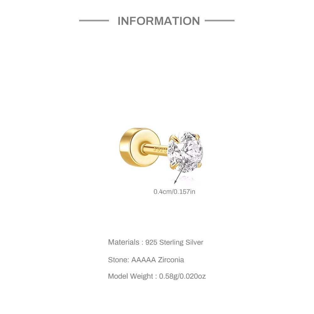 Wichitan 3mm Crystal	Screwback Stud- Single Earrings