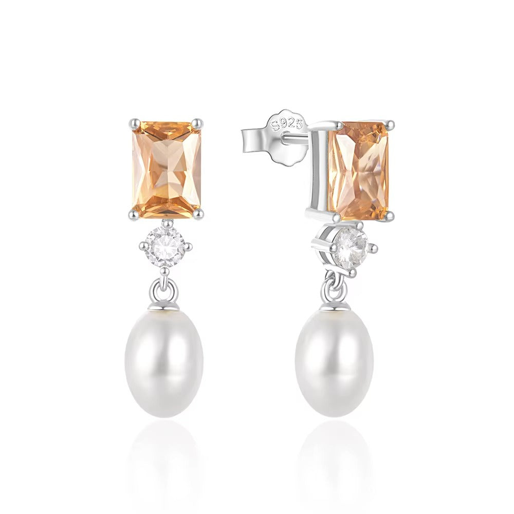 Hinsdale	Pearls & Citrine Stone Silver Drops