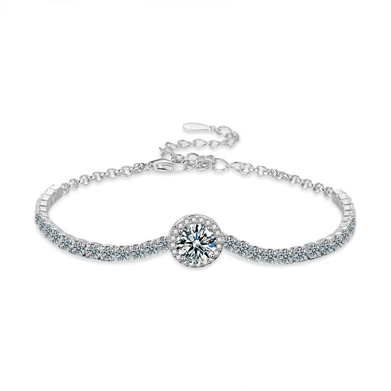 Forever 1CT Solitaire Moissanite Centre with Eternity Flow of Moissanite Stones Bracelet