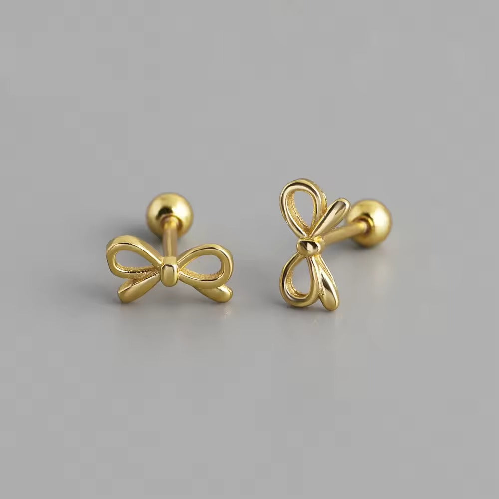 Azure Gold Bow Screwback Stud- Single Earrings