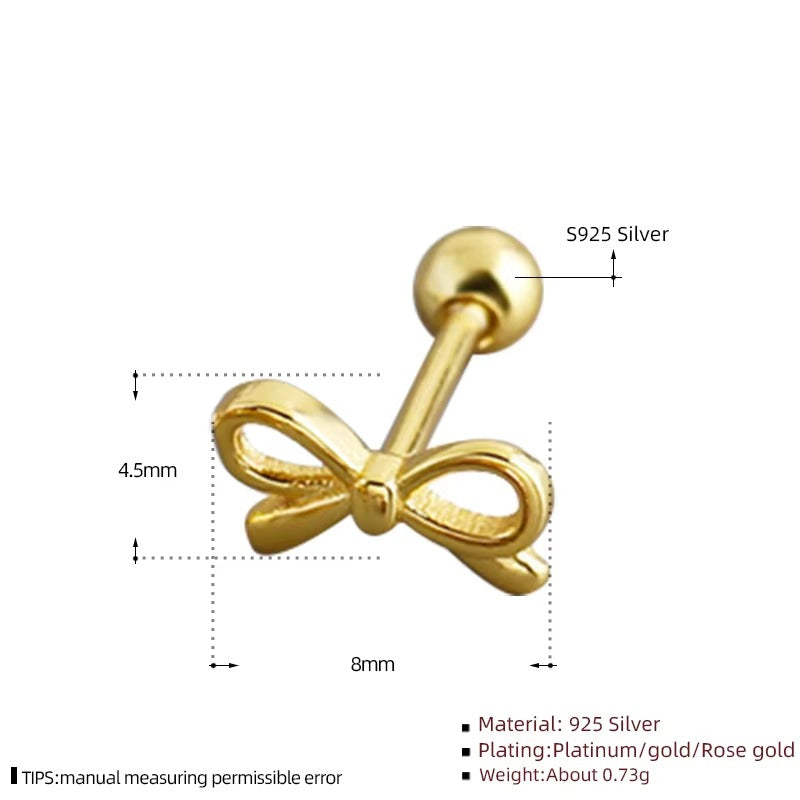 Azure Gold Bow Screwback Stud- Single Earrings