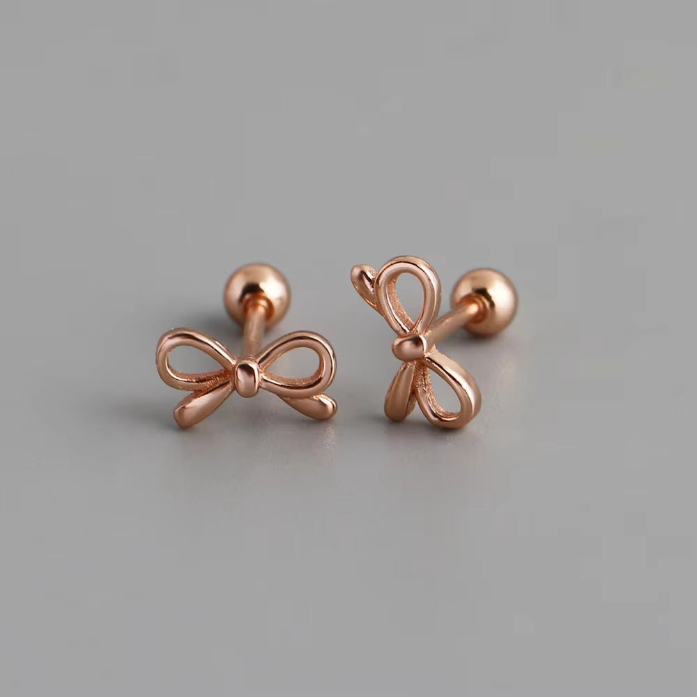 Azure Rose Gold Bow Screwback Stud- Single Earrings
