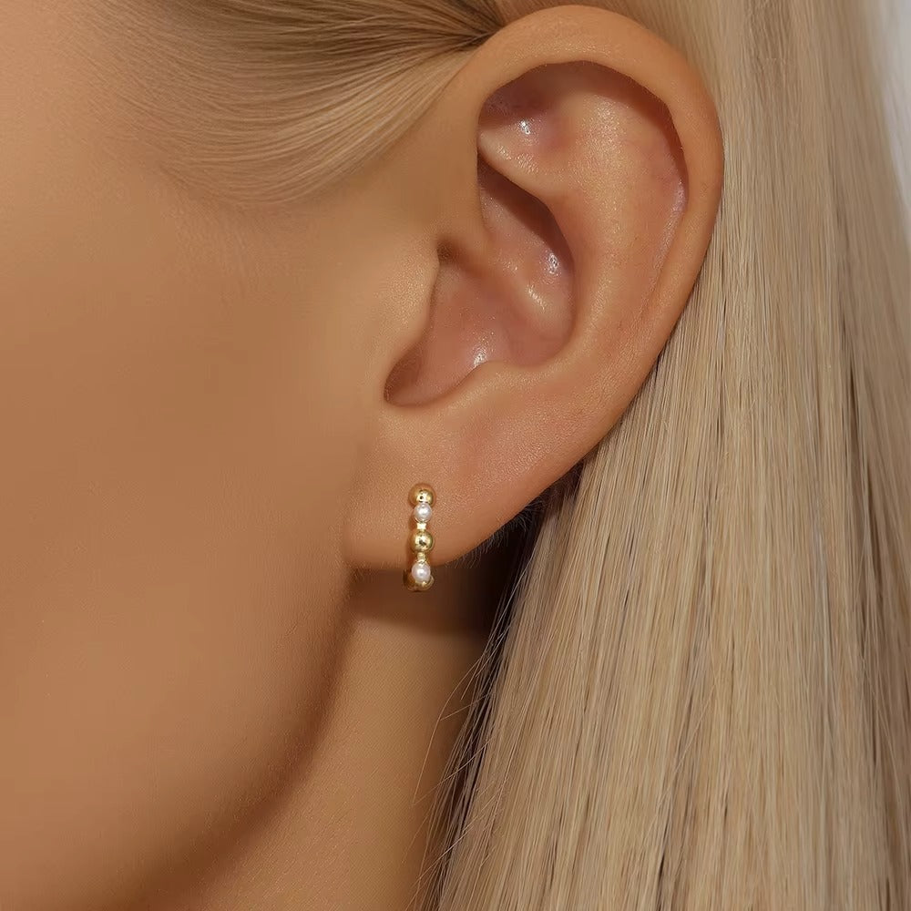 Waco Gold & Pearl Beads Hoops