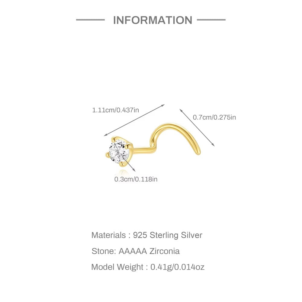 Woodbridge 3mm Crystal Curved Nose Stud- Single