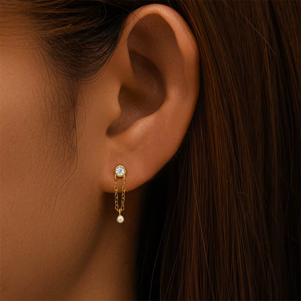 Greenwich Crystal Chain Drop Flatback Stud- Single Earring