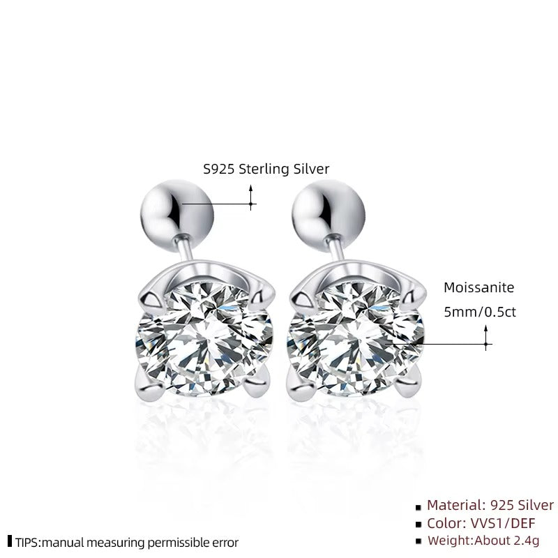 Divine 0.5 Carat Round Shape Four Prong Moissanite Solitaire Stud Earrings