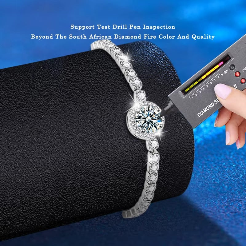 Forever 1CT Solitaire Moissanite Centre with Eternity Flow of Moissanite Stones Bracelet