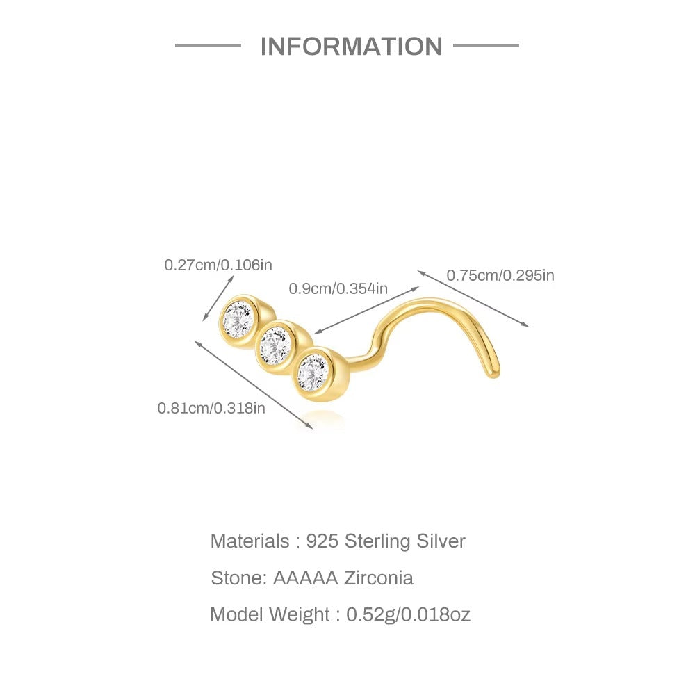 Wilson Three Crystals  Curved Nose Stud- Single