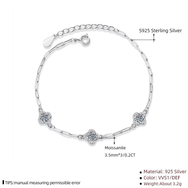 Garnet 1.5 CTWTrinity Clover Moissanite Bracelet