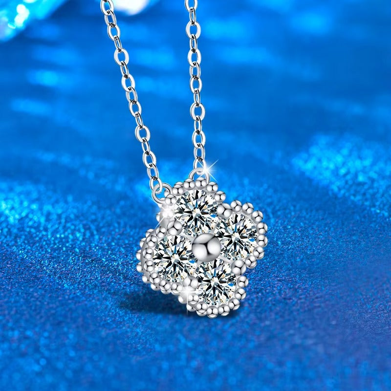 Elegance 1.2 CTW Moissanites in Clover Setting Pendant Necklace