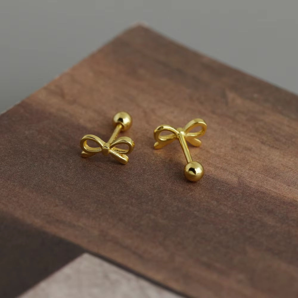 Azure Gold Bow Screwback Stud- Single Earrings