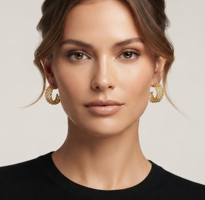 Abreya Mesh Hoop Earrings | Waterproof 18k Gold
