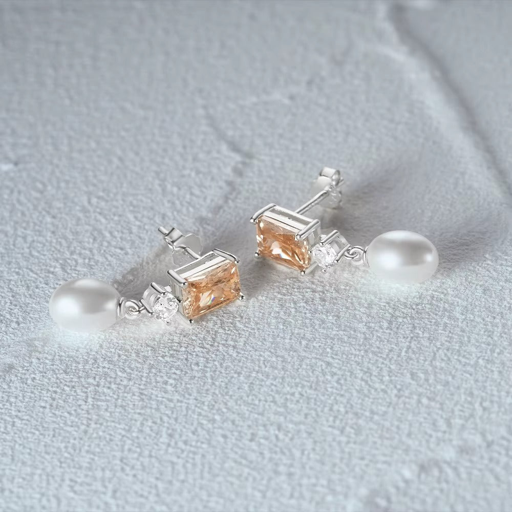 Hinsdale	Pearls & Citrine Stone Silver Drops