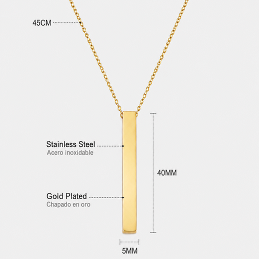 Adrian Long Vertical Bar Necklace | Waterproof 18K Gold