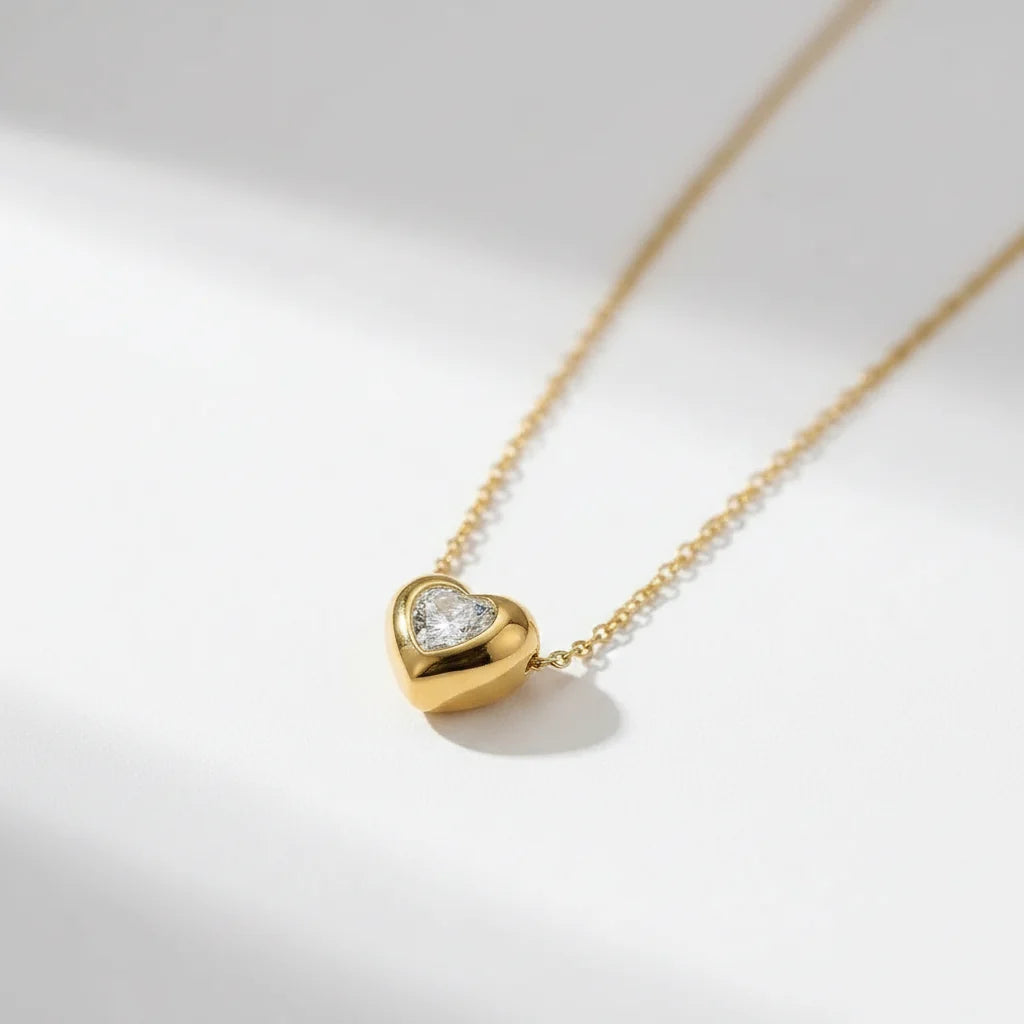 Aethel Bezel Heart Necklace | Waterproof 18k Gold