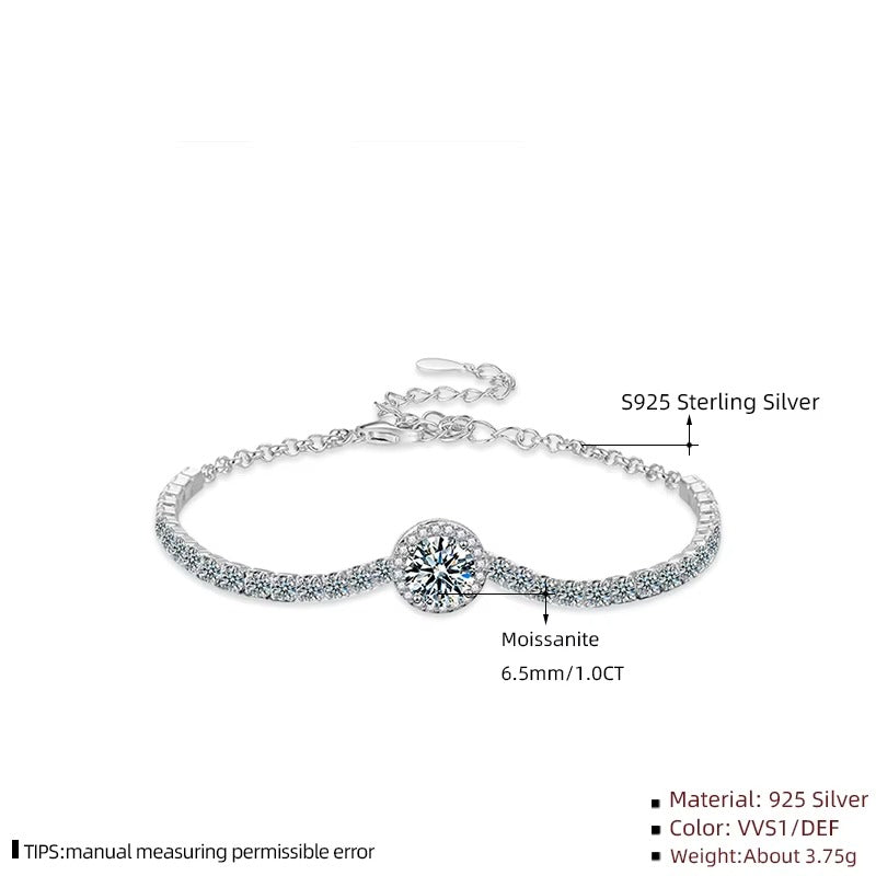 Forever 1CT Solitaire Moissanite Centre with Eternity Flow of Moissanite Stones Bracelet