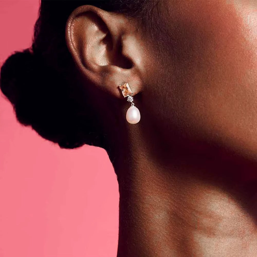 Hinsdale	Pearls & Citrine Stone Silver Drops