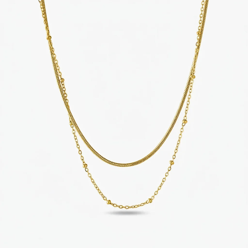 Alazne Double Chain Necklace | Waterproof 18k Gold