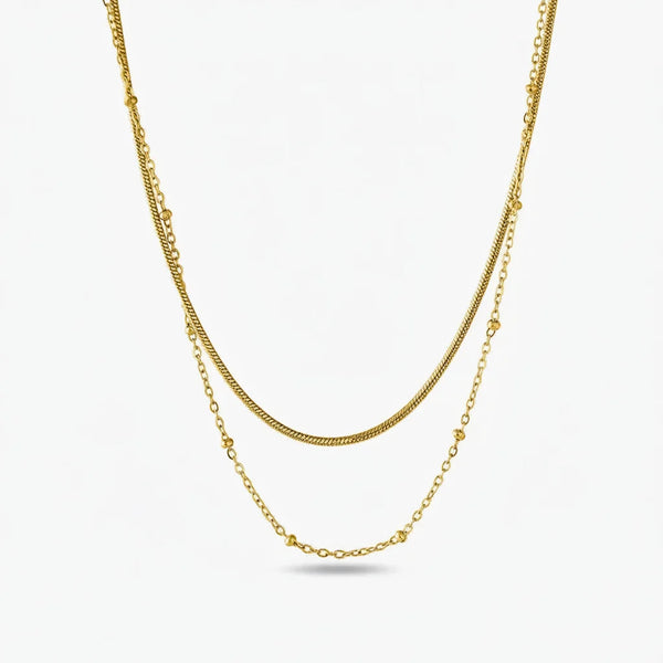 Alazne Double Chain Necklace | Waterproof 18k Gold