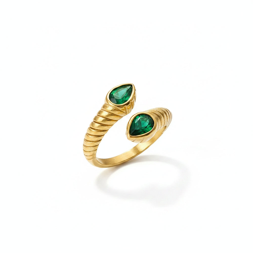 Alessia Celeste Green Teardrop Open Ring | Waterproof 18k Gold