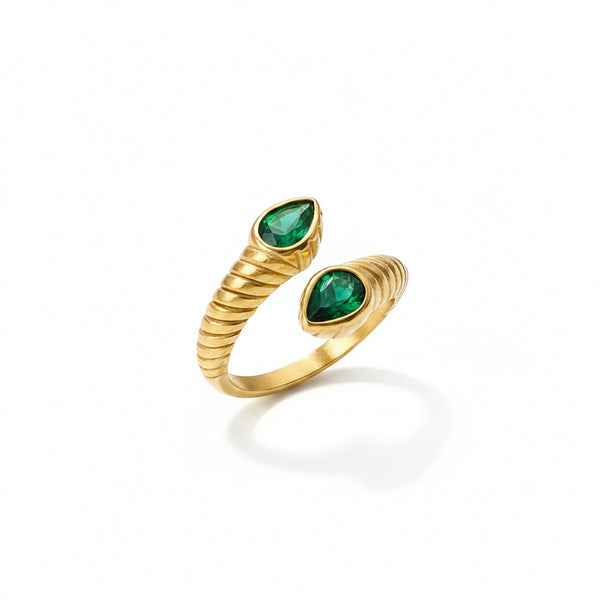 Alessia Celeste Green Teardrop Open Ring | Waterproof 18k Gold