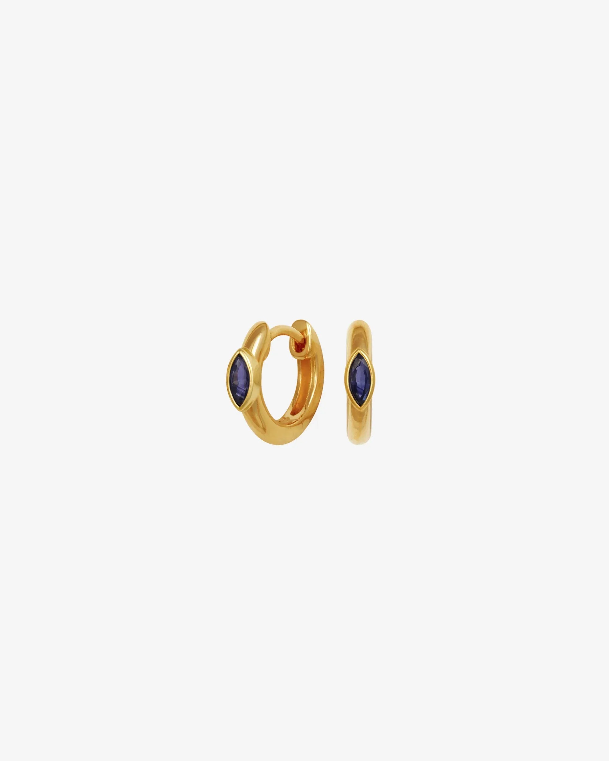 Alina Marquise Blue Sapphire Huggie Earrings | Waterproof 18k Gold