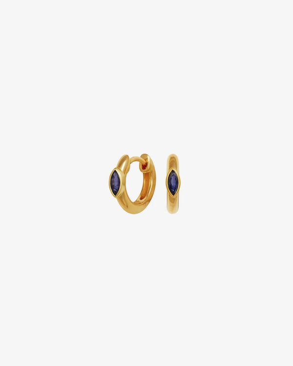 Alina Marquise Blue Sapphire Huggie Earrings | Waterproof 18k Gold