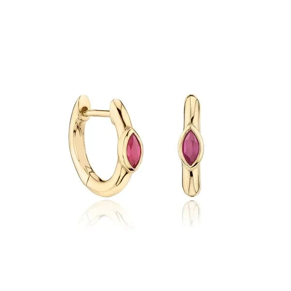Alina Marquise Red Ruby Huggie Earrings | Waterproof 18k Gold
