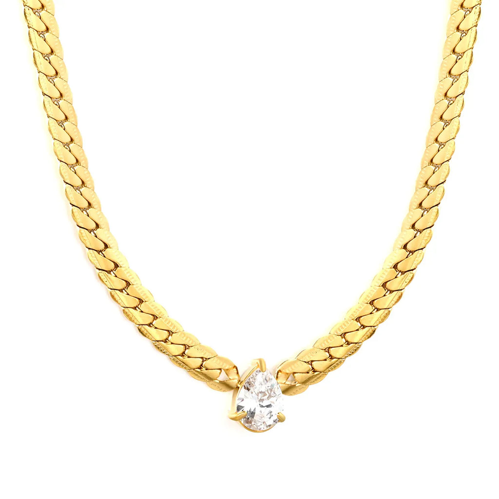 Alison Pear Cut Solitaire Necklace | Waterproof 18k Gold