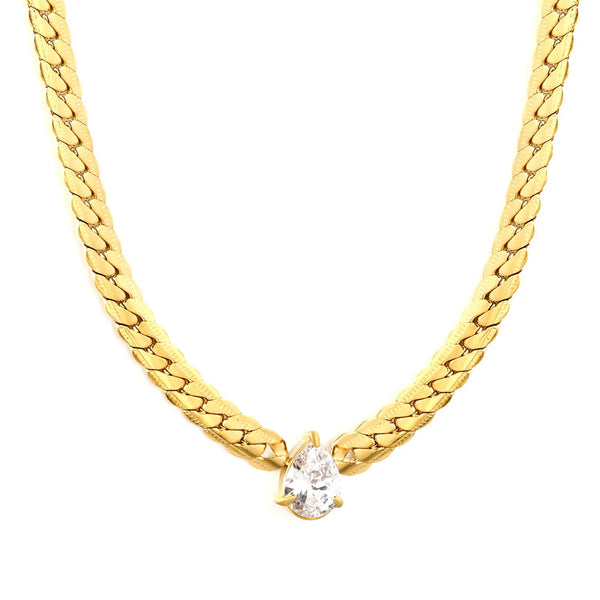 Alison Pear Cut Solitaire Necklace | Waterproof 18k Gold