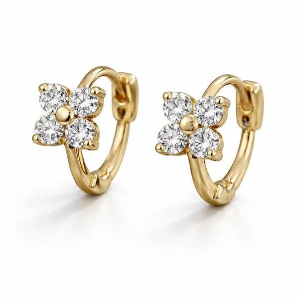 Alora 4 Leaf Clver Huggie Hoop  Earrings | Waterproof 18k Gold		
