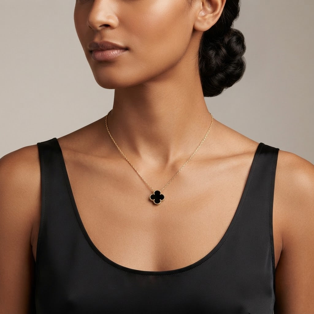 Alora Four-Leaf Black Clover Necklace | Waterproof 18k Gold