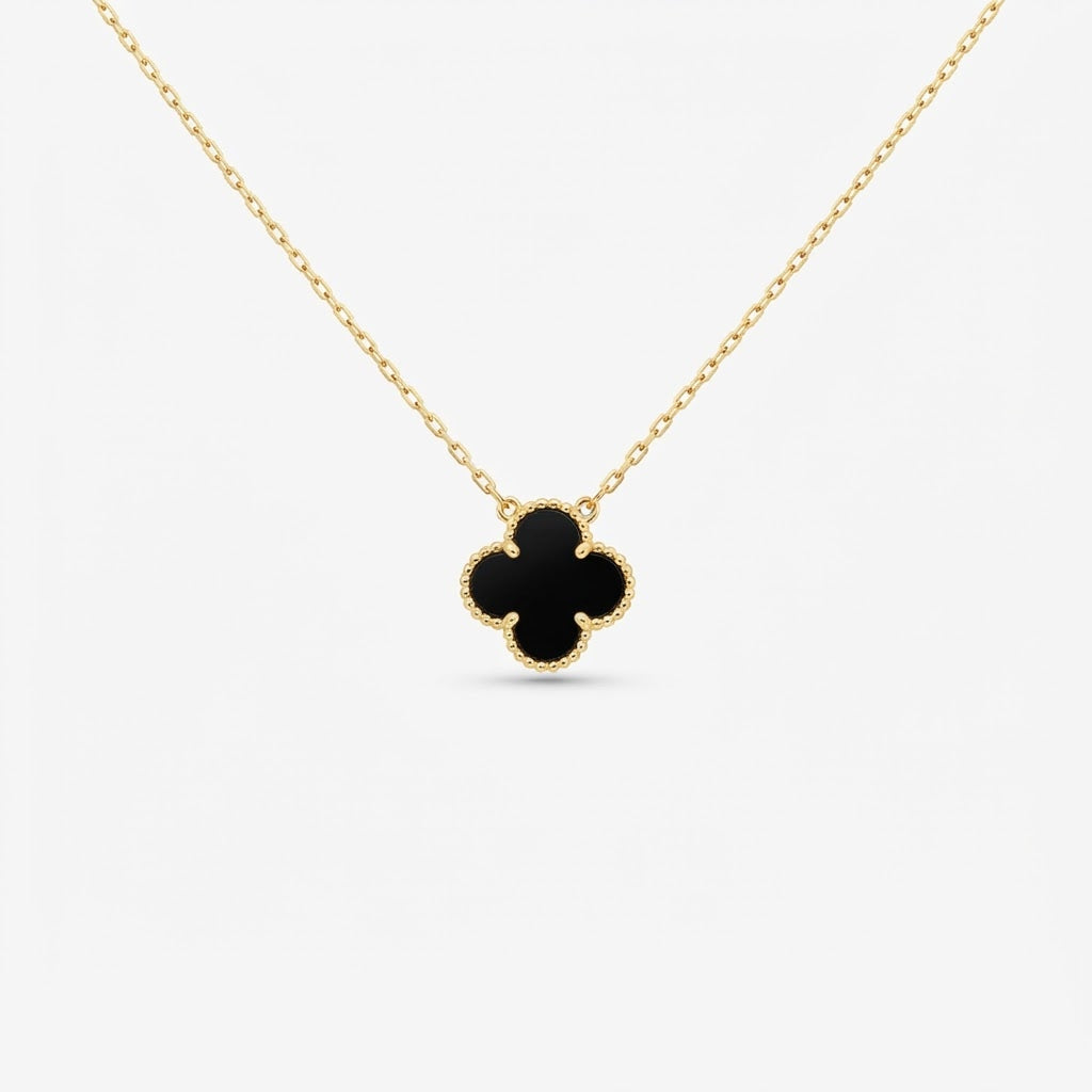 Alora Four-Leaf Black Clover Necklace | Waterproof 18k Gold