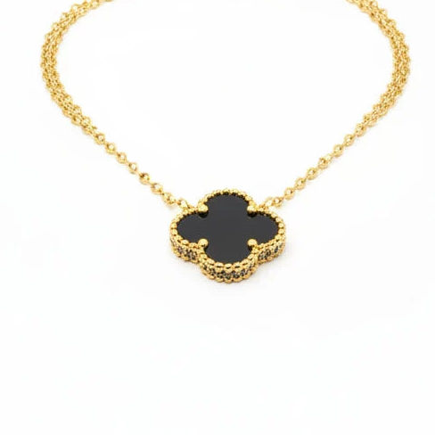 Alora Four-Leaf Black Clover Necklace | Waterproof 18k Gold