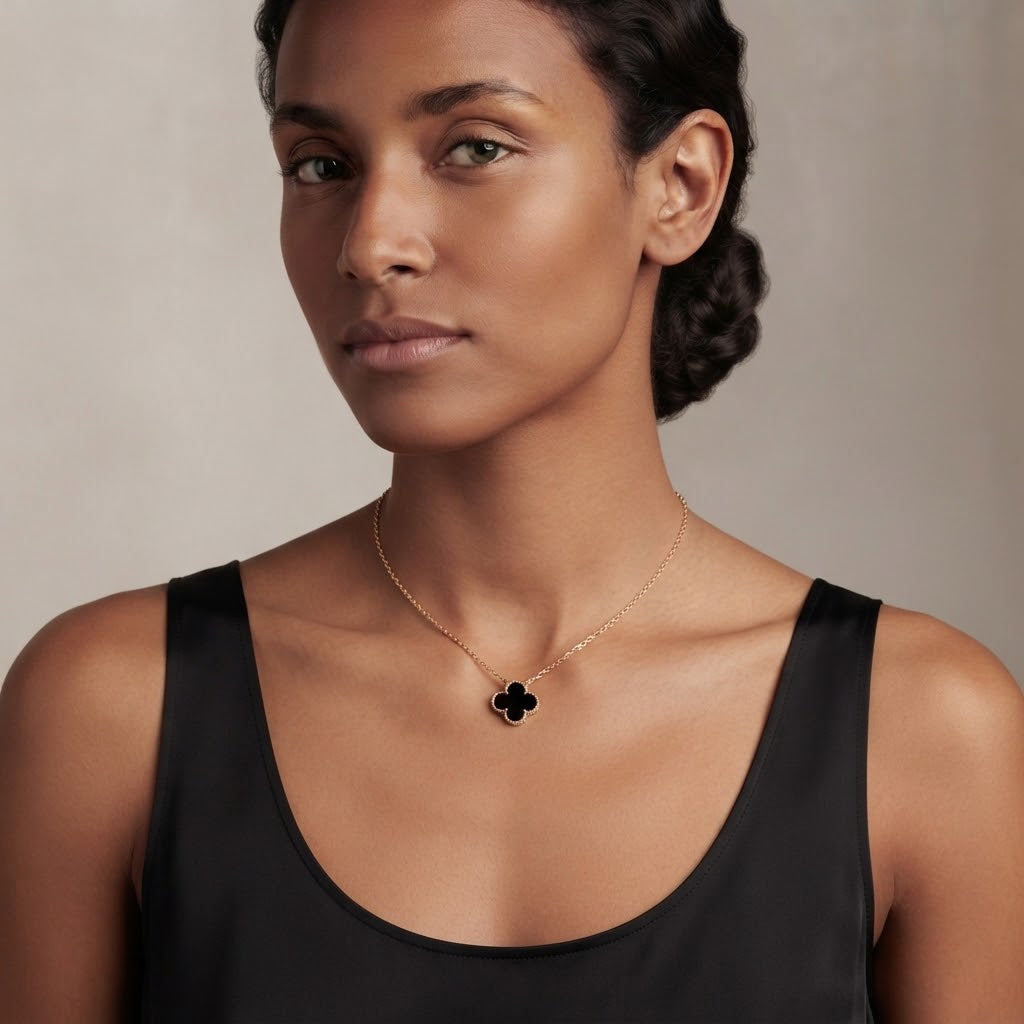Alora Four-Leaf Black Clover Necklace | Waterproof 18k Gold