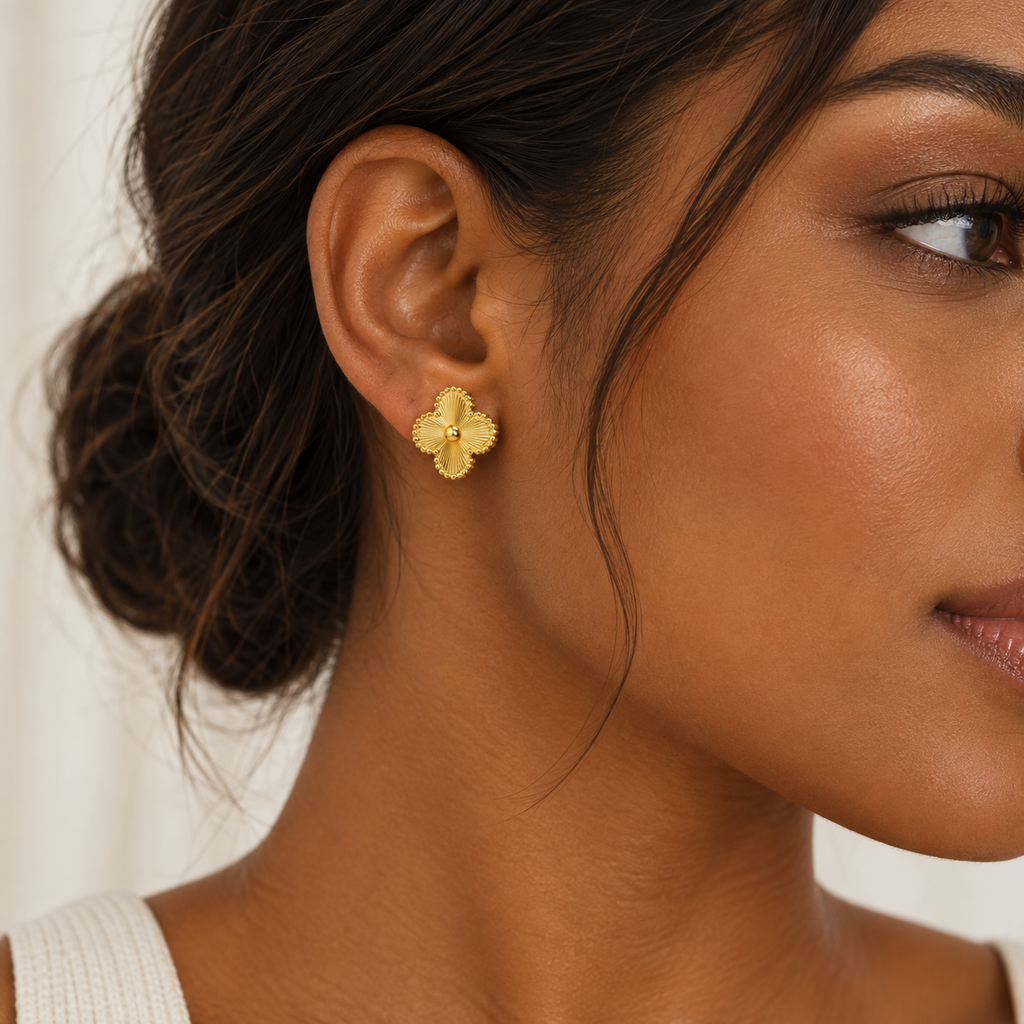 Alora Four-Leaf Gold Clover Stud Earrings | Waterproof 18k Gold