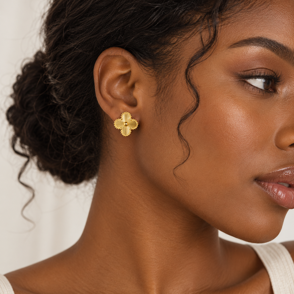 Alora Four-Leaf Gold Clover Stud Earrings | Waterproof 18k Gold