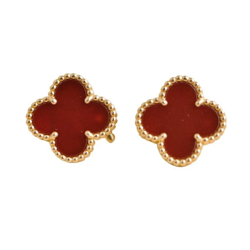Alora Four-Leaf Red Clover Stud Earrings | Waterproof 18k Gold