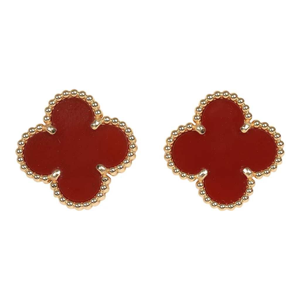 Alora Four-Leaf Red Clover Stud Earrings | Waterproof 18k Gold
