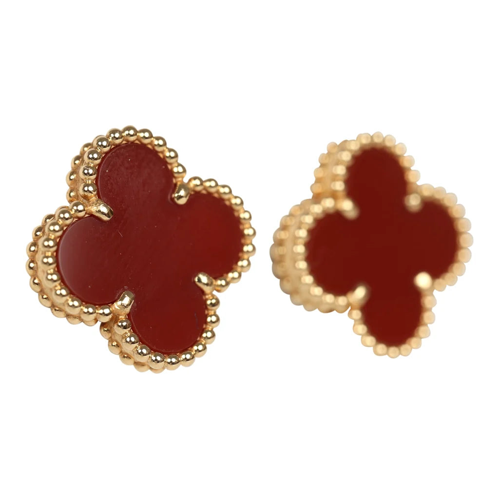 Alora Four-Leaf Red Clover Stud Earrings | Waterproof 18k Gold