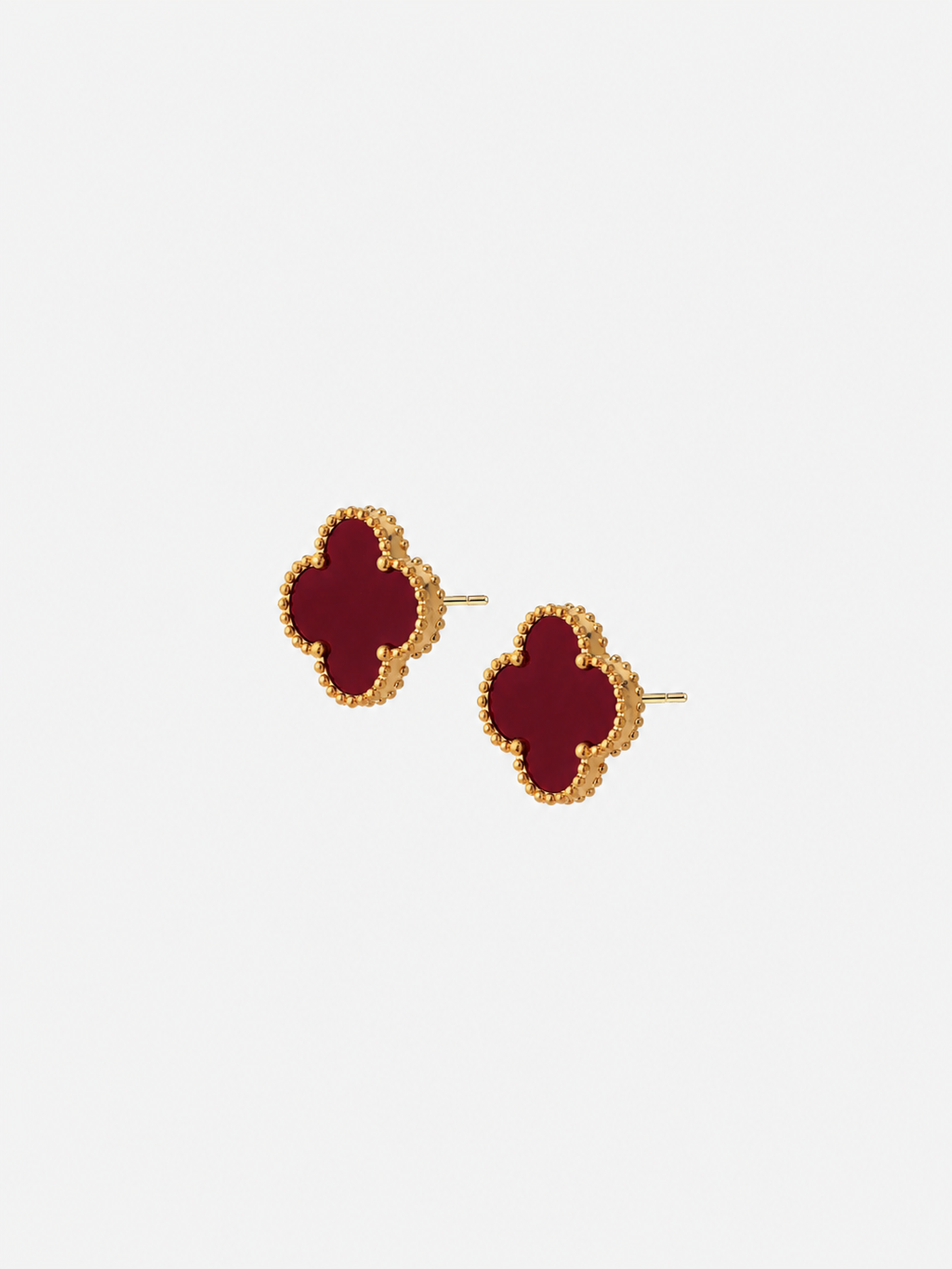 Alora Four-Leaf Red Clover Stud Earrings | Waterproof 18k Gold