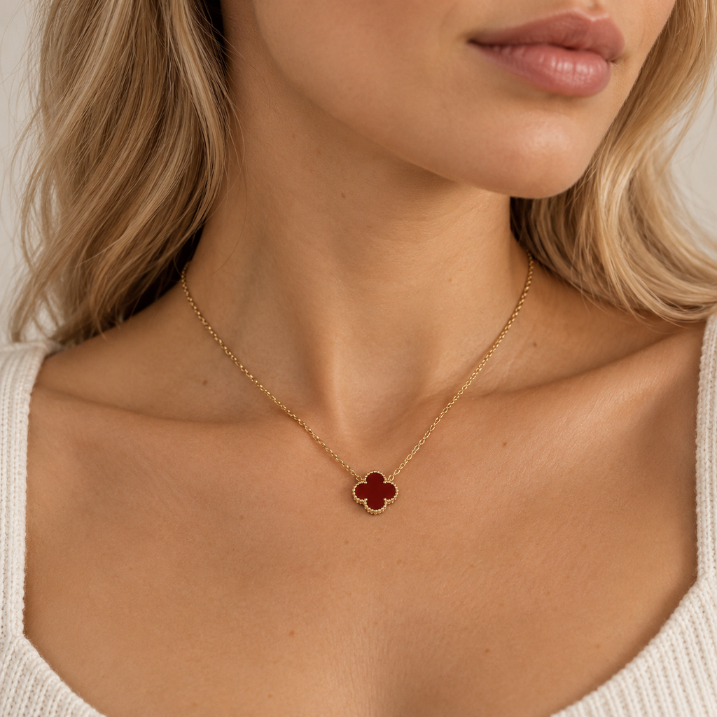 Alora Four-Leaf Red Clover Necklace | Waterproof 18k Gold