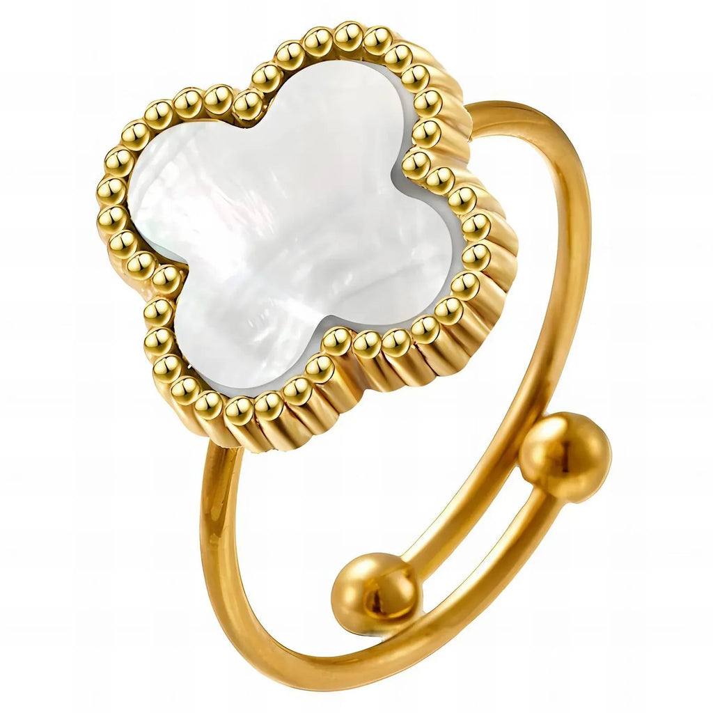 Alora Four-Leaf White Clover Adjustable Ring | Waterproof 18k Gold
