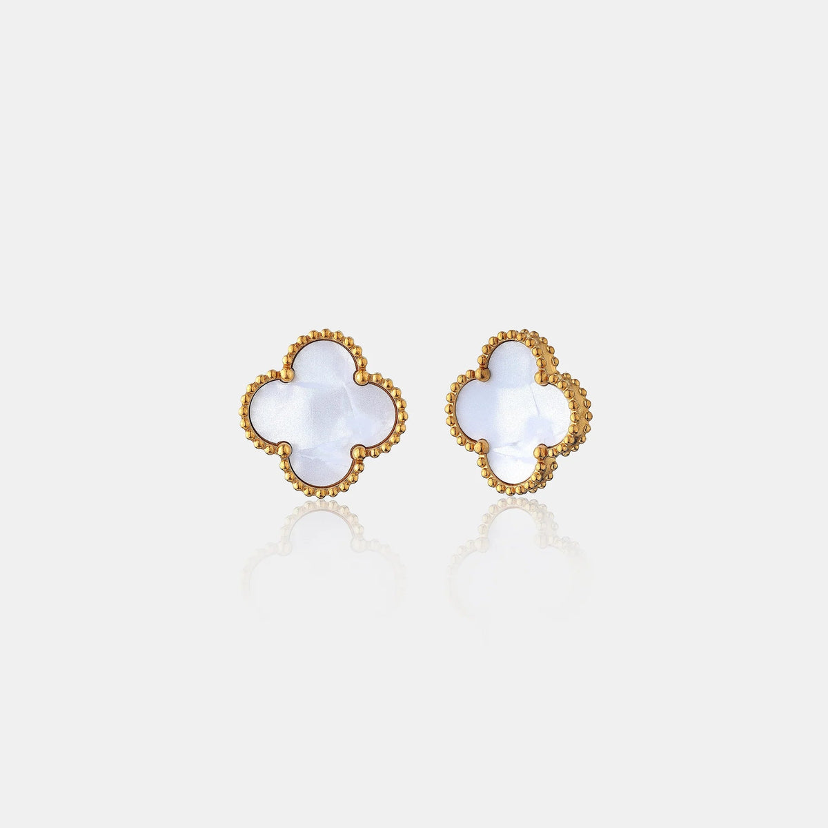 Alora Four-Leaf White Clover Stud Earrings | Waterproof 18k Gold
