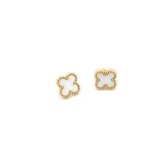 Alora Four-Leaf White Clover Stud Earrings | Waterproof 18k Gold