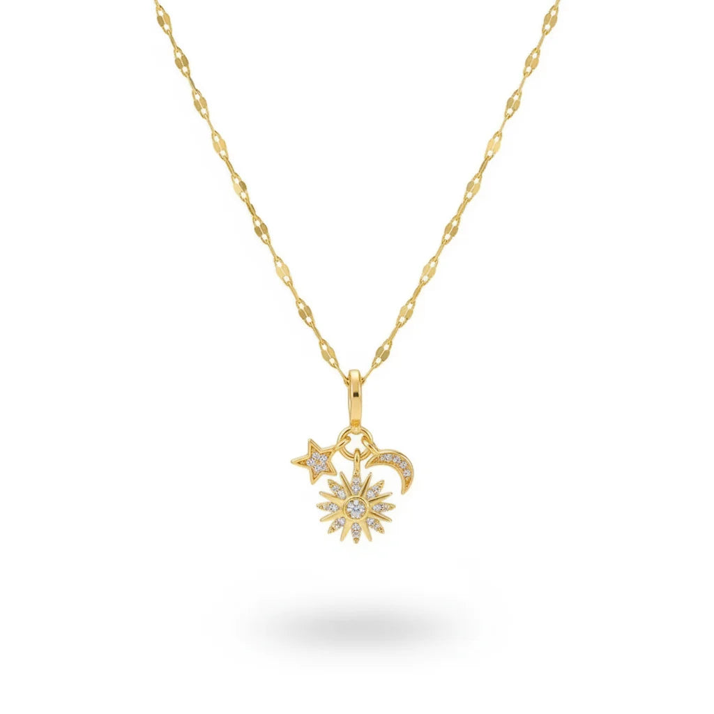 Alvilda Celestial Charm Necklace | Waterproof 18k Gold		
