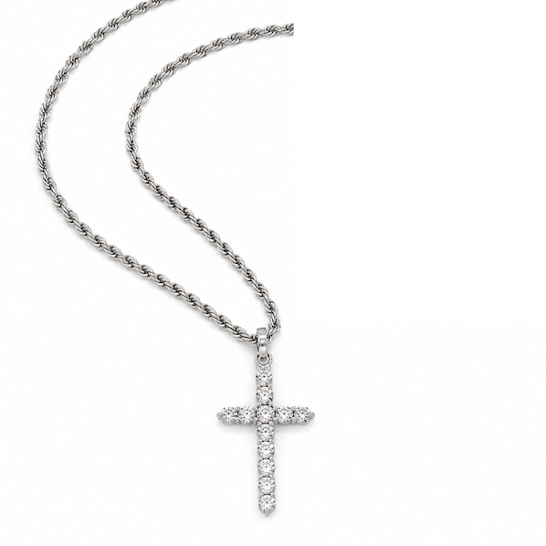 Amaila CZ Diamond Cross Necklace | Waterproof Silver
