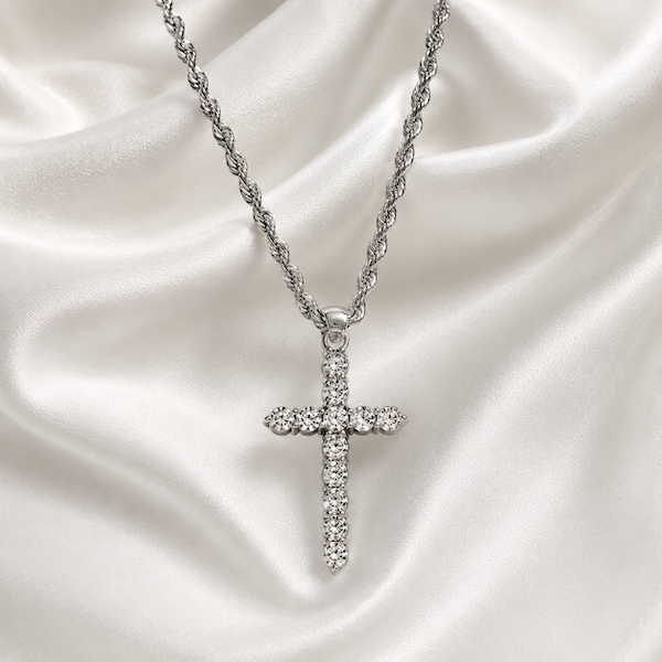 Amaila CZ Diamond Cross Necklace | Waterproof Silver