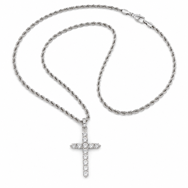 Amaila CZ Diamond Cross Necklace | Waterproof Silver